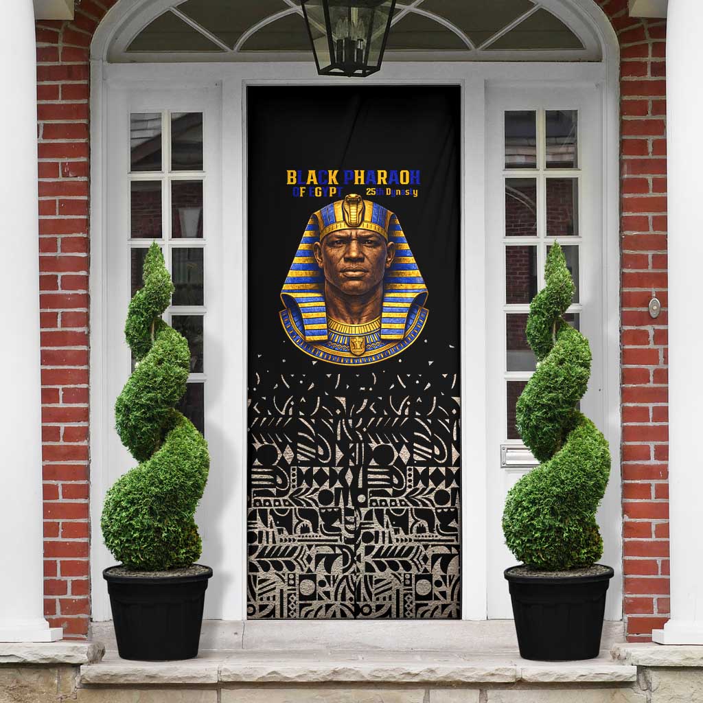 Taharqa Door Cover with Black Pharaoh Portrait, 25th Dynasty of Egypt Text and Nubian-Inspired - African Pride