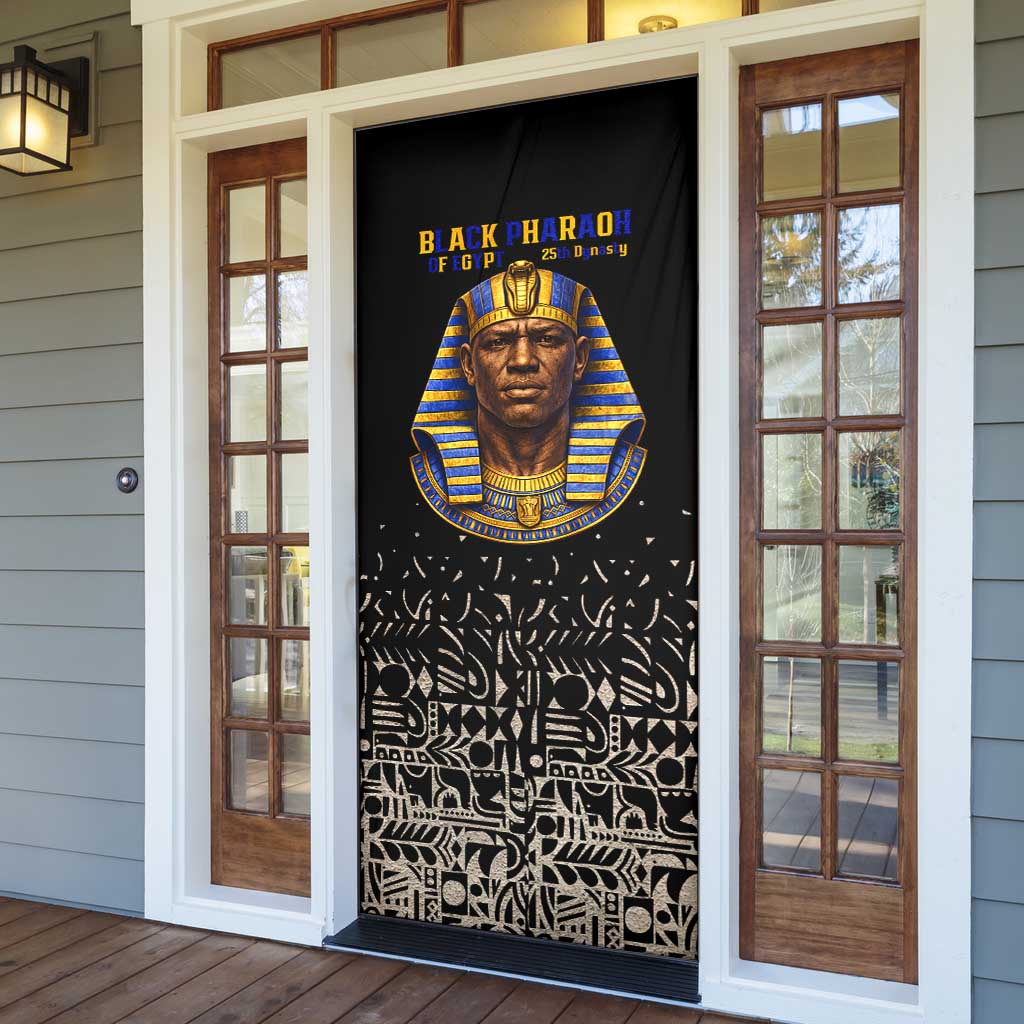 Taharqa Door Cover with Black Pharaoh Portrait, 25th Dynasty of Egypt Text and Nubian-Inspired - African Pride