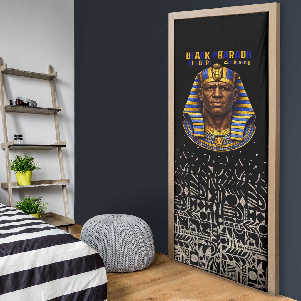 Taharqa Door Cover with Black Pharaoh Portrait, 25th Dynasty of Egypt Text and Nubian-Inspired - African Pride