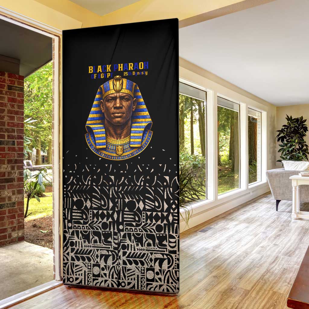 Taharqa Door Cover with Black Pharaoh Portrait, 25th Dynasty of Egypt Text and Nubian-Inspired - African Pride
