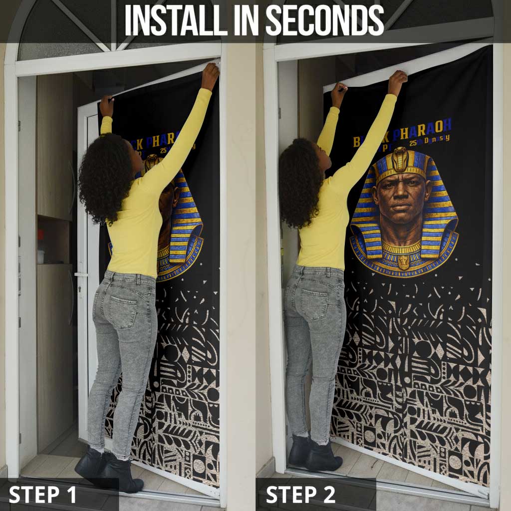 Taharqa Door Cover with Black Pharaoh Portrait, 25th Dynasty of Egypt Text and Nubian-Inspired - African Pride