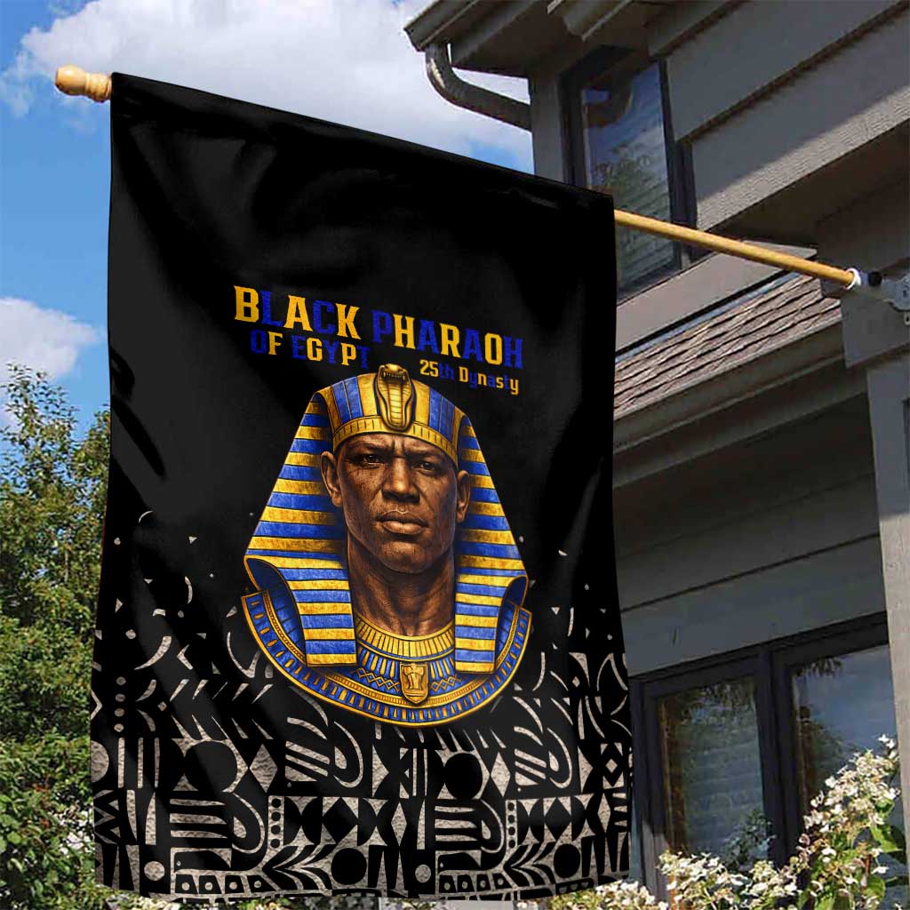 Taharqa Garden Flag with Black Pharaoh Portrait, 25th Dynasty of Egypt Text and Nubian-Inspired - African Pride