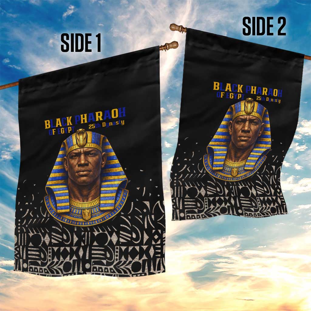 Taharqa Garden Flag with Black Pharaoh Portrait, 25th Dynasty of Egypt Text and Nubian-Inspired - African Pride