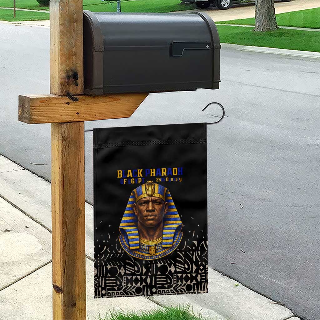Taharqa Garden Flag with Black Pharaoh Portrait, 25th Dynasty of Egypt Text and Nubian-Inspired - African Pride