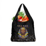 Taharqa Grocery Bag with Black Pharaoh Portrait, 25th Dynasty of Egypt Text and Nubian-Inspired - African Pride