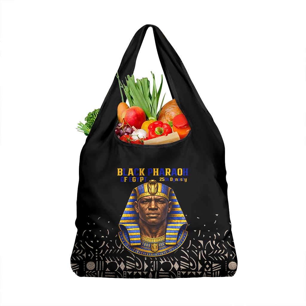 Taharqa Grocery Bag with Black Pharaoh Portrait, 25th Dynasty of Egypt Text and Nubian-Inspired - African Pride