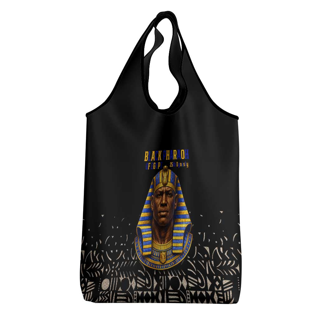 Taharqa Grocery Bag with Black Pharaoh Portrait, 25th Dynasty of Egypt Text and Nubian-Inspired - African Pride