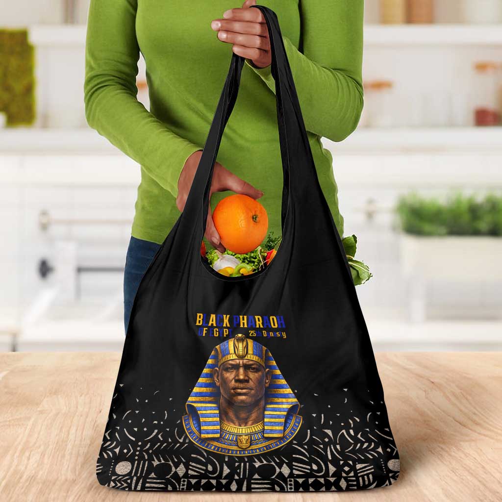 Taharqa Grocery Bag with Black Pharaoh Portrait, 25th Dynasty of Egypt Text and Nubian-Inspired - African Pride