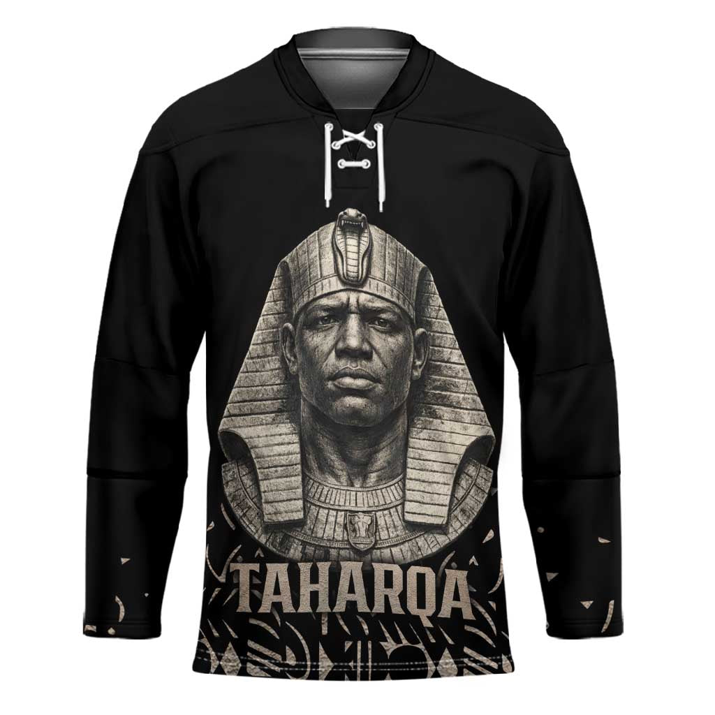 Taharqa Hockey Jersey with Black Pharaoh Portrait, 25th Dynasty of Egypt Text and Nubian-Inspired - African Pride