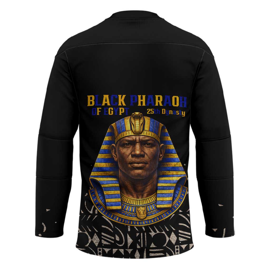 Taharqa Hockey Jersey with Black Pharaoh Portrait, 25th Dynasty of Egypt Text and Nubian-Inspired - African Pride