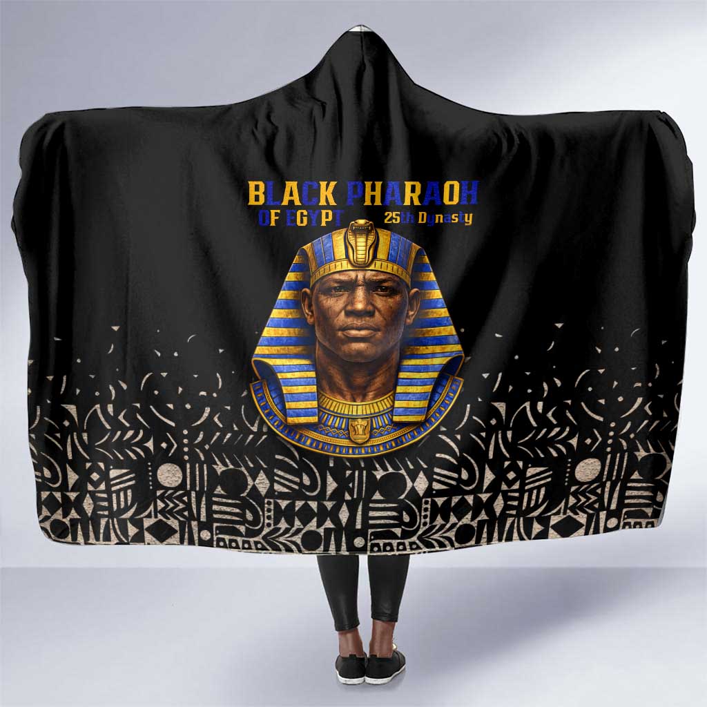 Taharqa Hooded Blanket with Black Pharaoh Portrait, 25th Dynasty of Egypt Text and Nubian-Inspired - African Pride