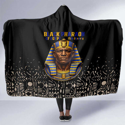 Taharqa Hooded Blanket with Black Pharaoh Portrait, 25th Dynasty of Egypt Text and Nubian-Inspired - African Pride