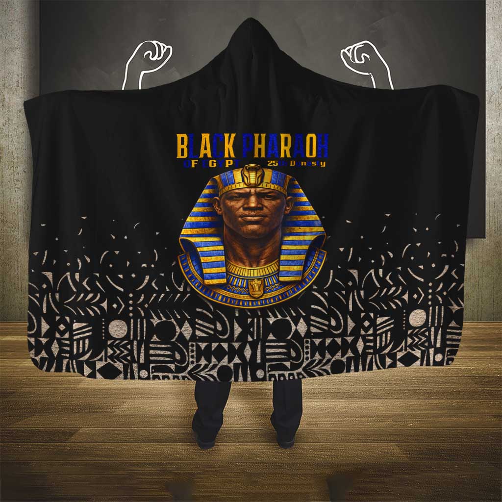 Taharqa Hooded Blanket with Black Pharaoh Portrait, 25th Dynasty of Egypt Text and Nubian-Inspired - African Pride