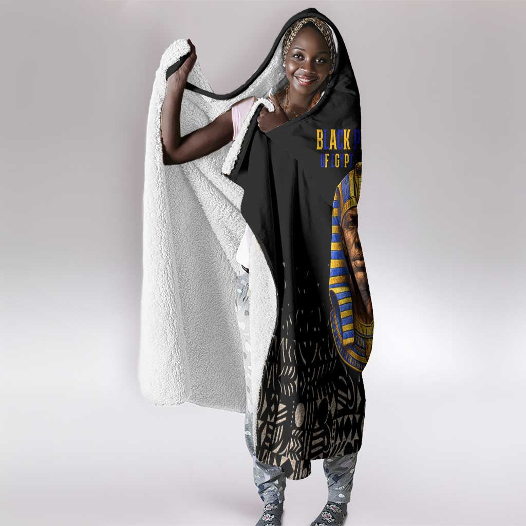 Taharqa Hooded Blanket with Black Pharaoh Portrait, 25th Dynasty of Egypt Text and Nubian-Inspired - African Pride