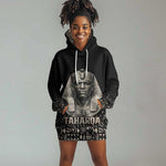 Taharqa Hoodie Dress with Black Pharaoh Portrait, 25th Dynasty of Egypt Text and Nubian-Inspired - African Pride