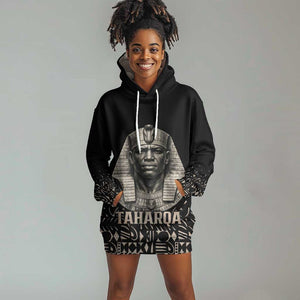 Taharqa Hoodie Dress with Black Pharaoh Portrait, 25th Dynasty of Egypt Text and Nubian-Inspired - African Pride