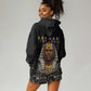 Taharqa Hoodie Dress with Black Pharaoh Portrait, 25th Dynasty of Egypt Text and Nubian-Inspired - African Pride