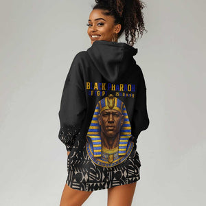 Taharqa Hoodie Dress with Black Pharaoh Portrait, 25th Dynasty of Egypt Text and Nubian-Inspired - African Pride