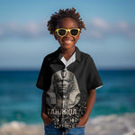Taharqa Kid Hawaiian Shirt with Black Pharaoh Portrait, 25th Dynasty of Egypt Text and Nubian-Inspired - African Pride