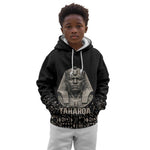 Taharqa Kid Hoodie with Black Pharaoh Portrait, 25th Dynasty of Egypt Text and Nubian-Inspired - African Pride
