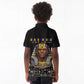Taharqa Kid Polo Shirt with Black Pharaoh Portrait, 25th Dynasty of Egypt Text and Nubian-Inspired - African Pride