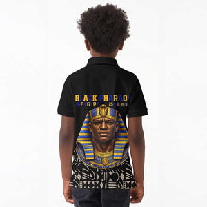 Taharqa Kid Polo Shirt with Black Pharaoh Portrait, 25th Dynasty of Egypt Text and Nubian-Inspired - African Pride