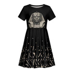 Taharqa Kid Short Sleeve Dress with Black Pharaoh Portrait, 25th Dynasty of Egypt Text and Nubian-Inspired - African Pride