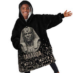 Taharqa Kid Wearable Blanket Hoodie with Black Pharaoh Portrait, 25th Dynasty of Egypt Text and Nubian-Inspired - African Pride