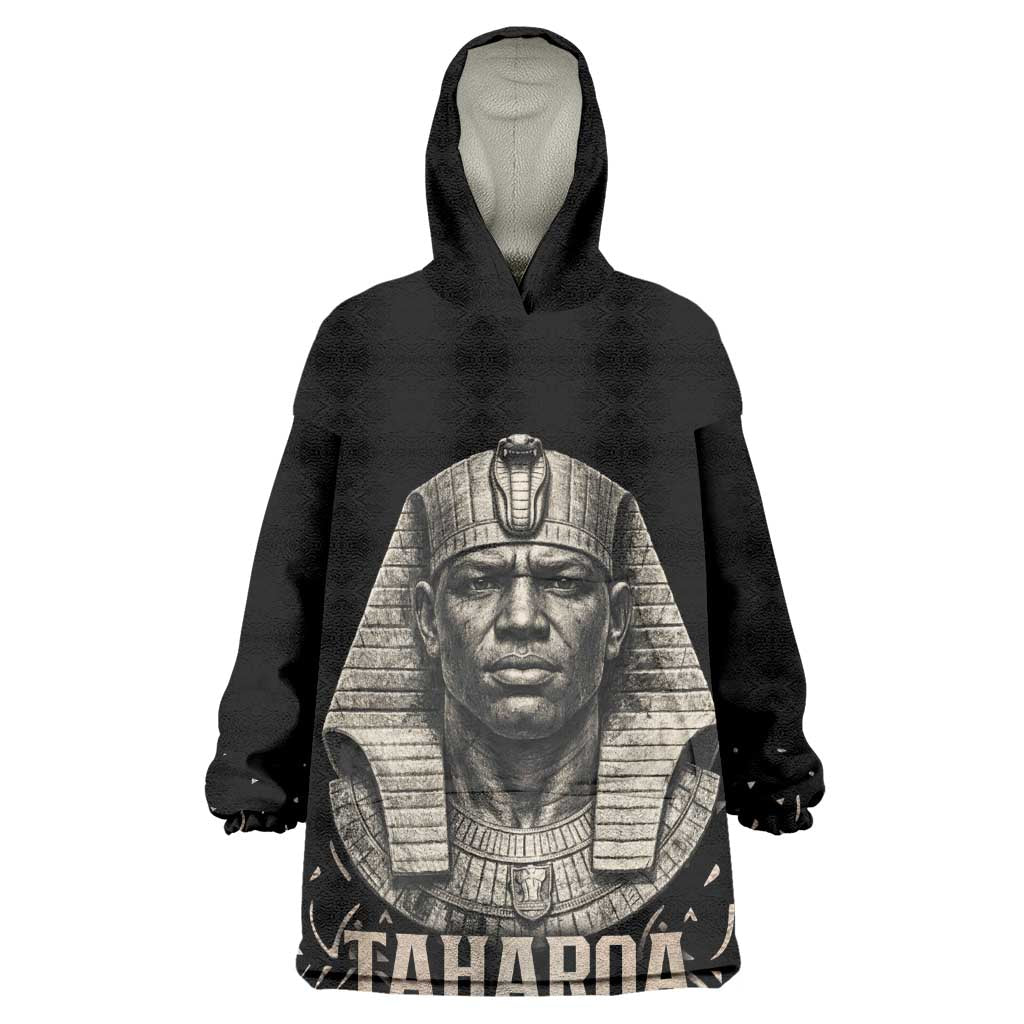 Taharqa Kid Wearable Blanket Hoodie with Black Pharaoh Portrait, 25th Dynasty of Egypt Text and Nubian-Inspired - African Pride