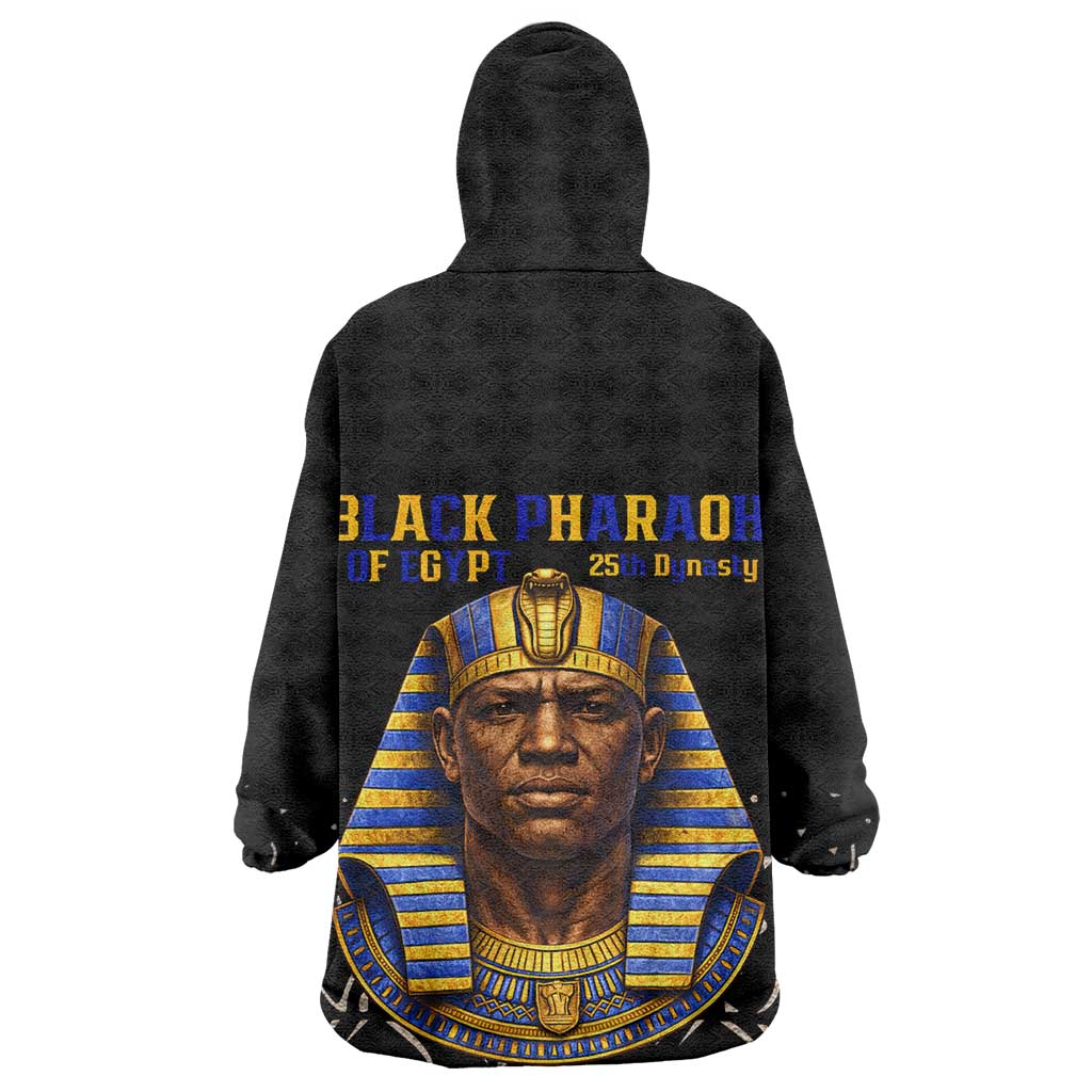 Taharqa Kid Wearable Blanket Hoodie with Black Pharaoh Portrait, 25th Dynasty of Egypt Text and Nubian-Inspired - African Pride