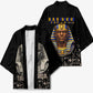 Taharqa Kimono with Black Pharaoh Portrait, 25th Dynasty of Egypt Text and Nubian-Inspired - African Pride
