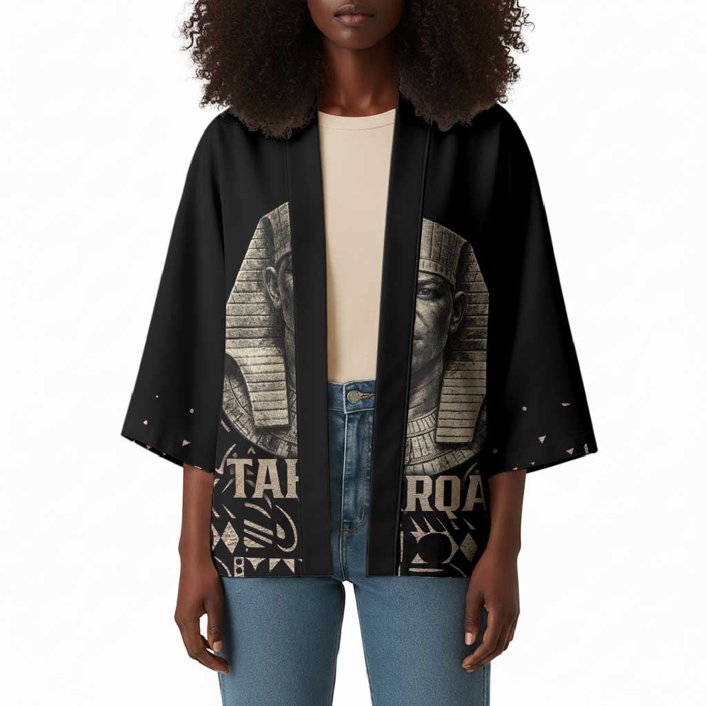 Taharqa Kimono with Black Pharaoh Portrait, 25th Dynasty of Egypt Text and Nubian-Inspired - African Pride