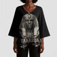 Taharqa Kimono Sleeve Blouse with Black Pharaoh Portrait, 25th Dynasty of Egypt Text and Nubian-Inspired - African Pride