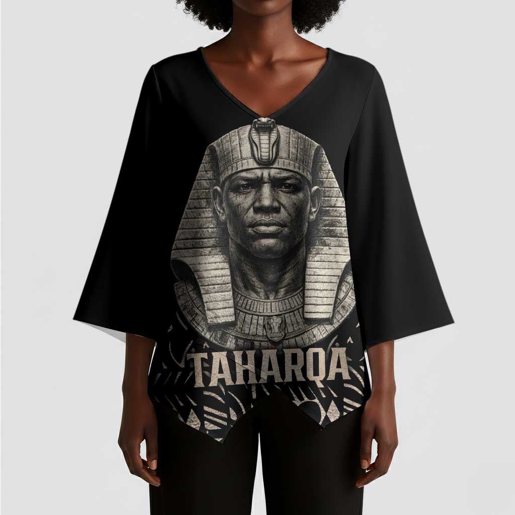 Taharqa Kimono Sleeve Blouse with Black Pharaoh Portrait, 25th Dynasty of Egypt Text and Nubian-Inspired - African Pride