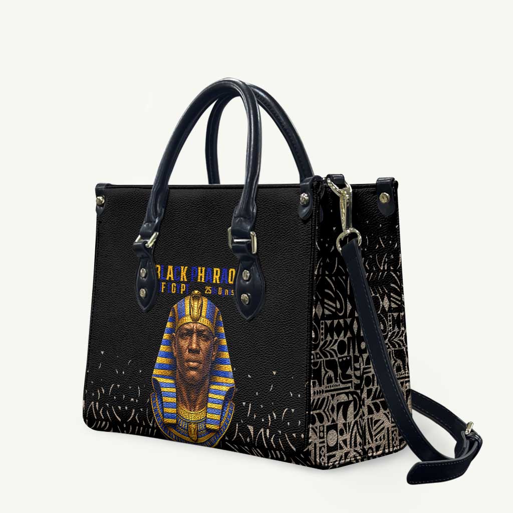 Taharqa Leather Bag with Black Pharaoh Portrait, 25th Dynasty of Egypt Text and Nubian-Inspired - African Pride