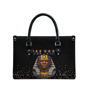 Taharqa Leather Bag with Black Pharaoh Portrait, 25th Dynasty of Egypt Text and Nubian-Inspired - African Pride