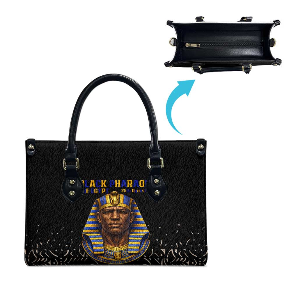 Taharqa Leather Bag with Black Pharaoh Portrait, 25th Dynasty of Egypt Text and Nubian-Inspired - African Pride