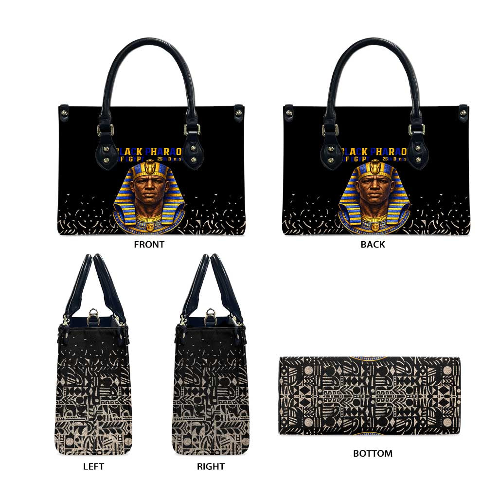 Taharqa Leather Bag with Black Pharaoh Portrait, 25th Dynasty of Egypt Text and Nubian-Inspired - African Pride