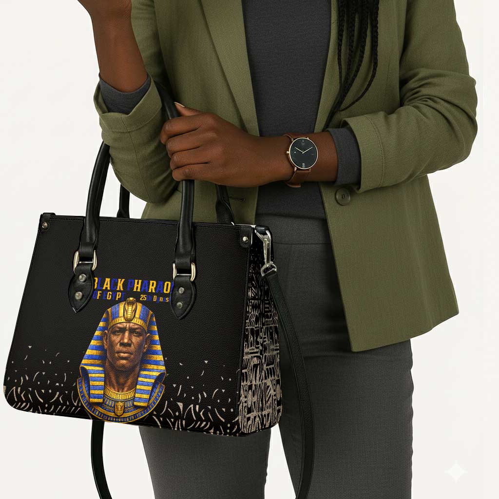 Taharqa Leather Bag with Black Pharaoh Portrait, 25th Dynasty of Egypt Text and Nubian-Inspired - African Pride