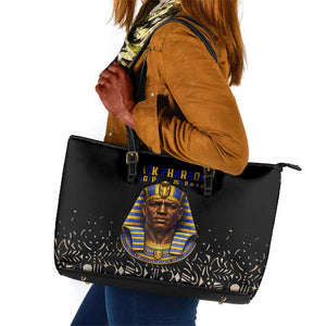 Taharqa Leather Tote Bag with Black Pharaoh Portrait, 25th Dynasty of Egypt Text and Nubian-Inspired - African Pride