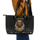 Taharqa Leather Tote Bag with Black Pharaoh Portrait, 25th Dynasty of Egypt Text and Nubian-Inspired - African Pride