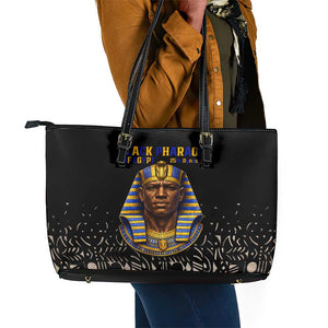 Taharqa Leather Tote Bag with Black Pharaoh Portrait, 25th Dynasty of Egypt Text and Nubian-Inspired - African Pride