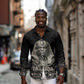 Taharqa Long Sleeve Button Shirt with Black Pharaoh Portrait, 25th Dynasty of Egypt Text and Nubian-Inspired - African Pride