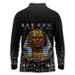 Taharqa Long Sleeve Polo Shirt with Black Pharaoh Portrait, 25th Dynasty of Egypt Text and Nubian-Inspired - African Pride