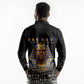 Taharqa Long Sleeve Polo Shirt with Black Pharaoh Portrait, 25th Dynasty of Egypt Text and Nubian-Inspired - African Pride