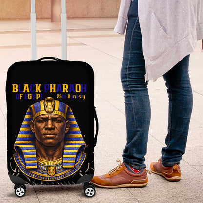 Taharqa Luggage Cover with Black Pharaoh Portrait, 25th Dynasty of Egypt Text and Nubian-Inspired - African Pride