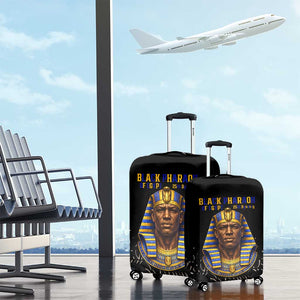 Taharqa Luggage Cover with Black Pharaoh Portrait, 25th Dynasty of Egypt Text and Nubian-Inspired - African Pride