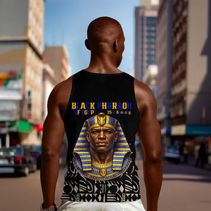 Taharqa Men Tank Top with Black Pharaoh Portrait, 25th Dynasty of Egypt Text and Nubian-Inspired - African Pride