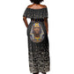 Taharqa Off Shoulder Maxi Dress with Black Pharaoh Portrait, 25th Dynasty of Egypt Text and Nubian-Inspired - African Pride