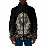 Taharqa Padded Jacket with Black Pharaoh Portrait, 25th Dynasty of Egypt Text and Nubian-Inspired - African Pride